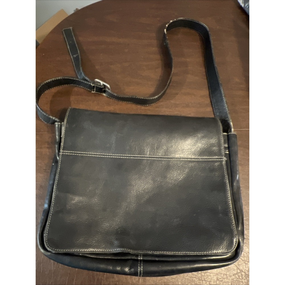 Latico Vintage Black Leather Messenger Briefcase Travel Tote Crossbody Work Bag